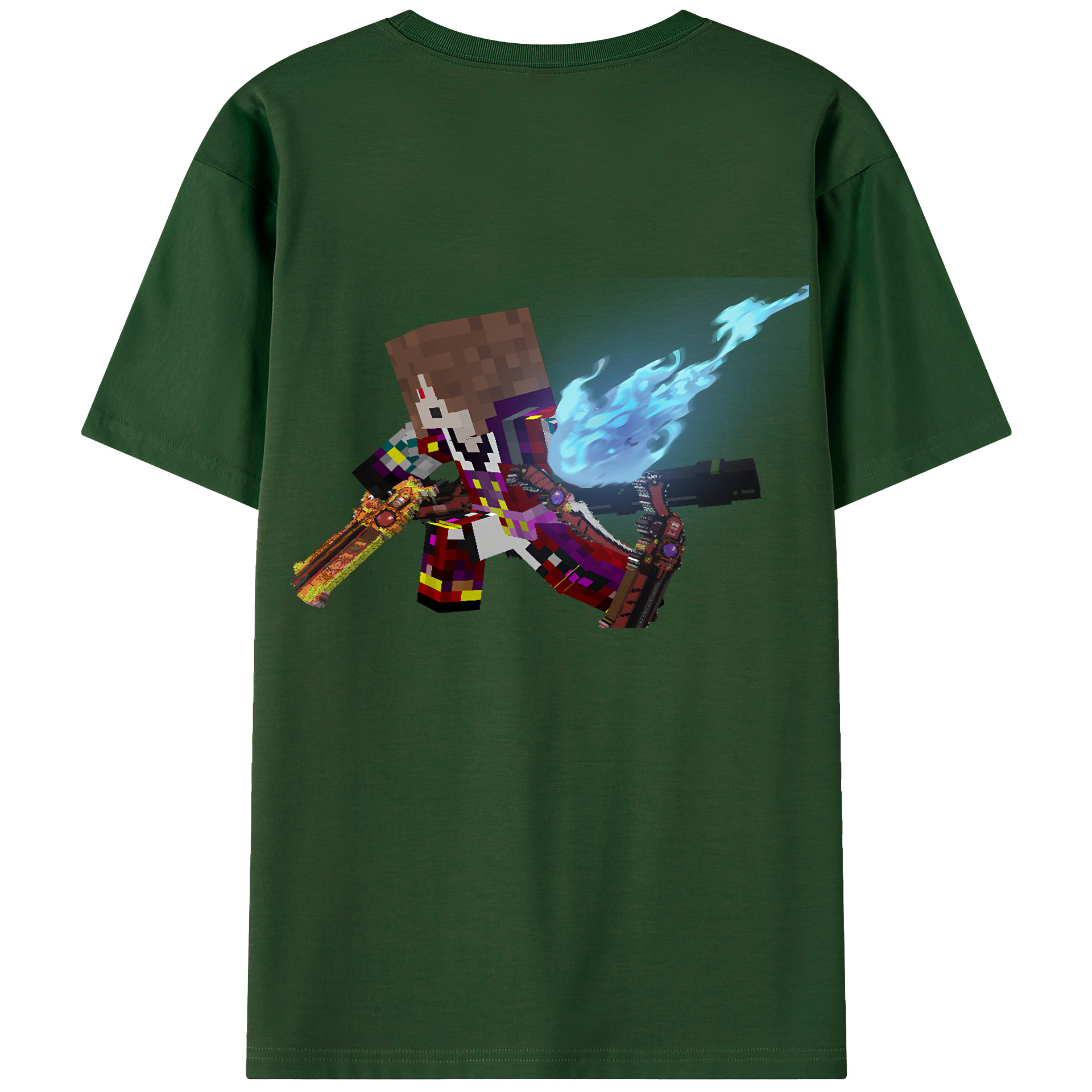 （画像用） マインクラフト ブロックの世界 Minecraft MC Block world 綿100％半袖Tシャツ（背面プリント）